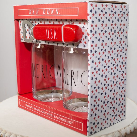 Rae Dunn American USA Beer glass and bottle opener - Picture 3 of 5